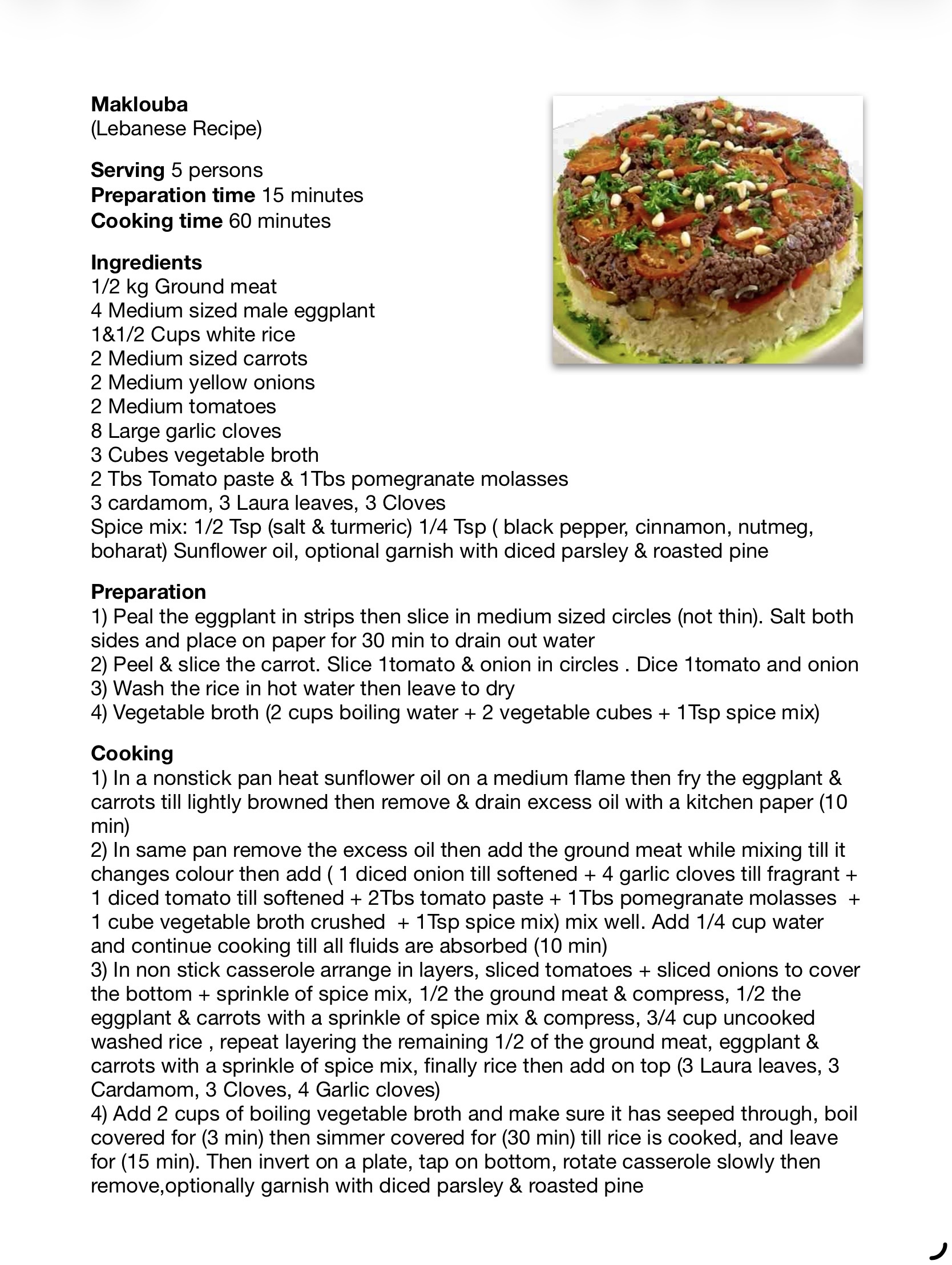 Recipe for Maklouba - Dr. Cook