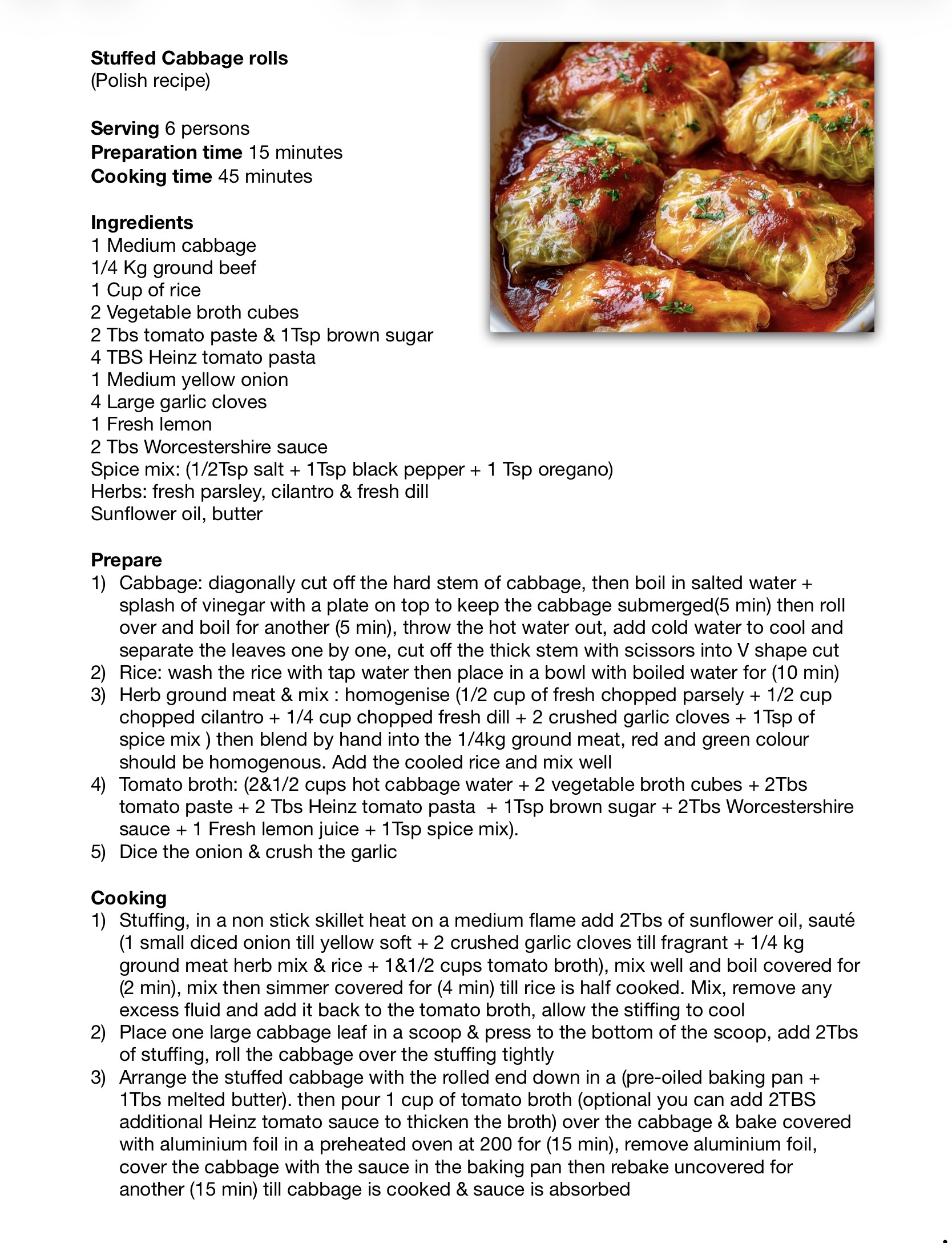 Recipe for Stuffed cabbage - Dr. Cook