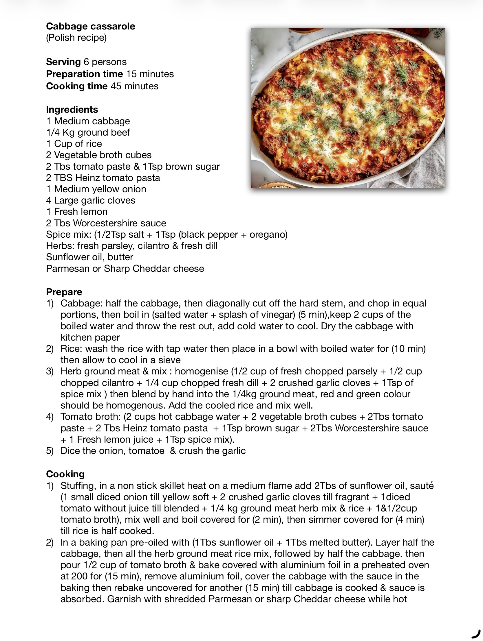 Recipe for Cabbage casserole  - Dr. Cook