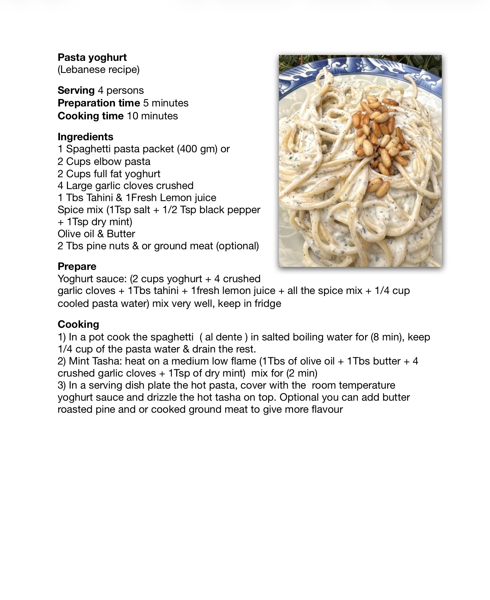 Recipe for Pasta yoghurt  - Dr. Cook