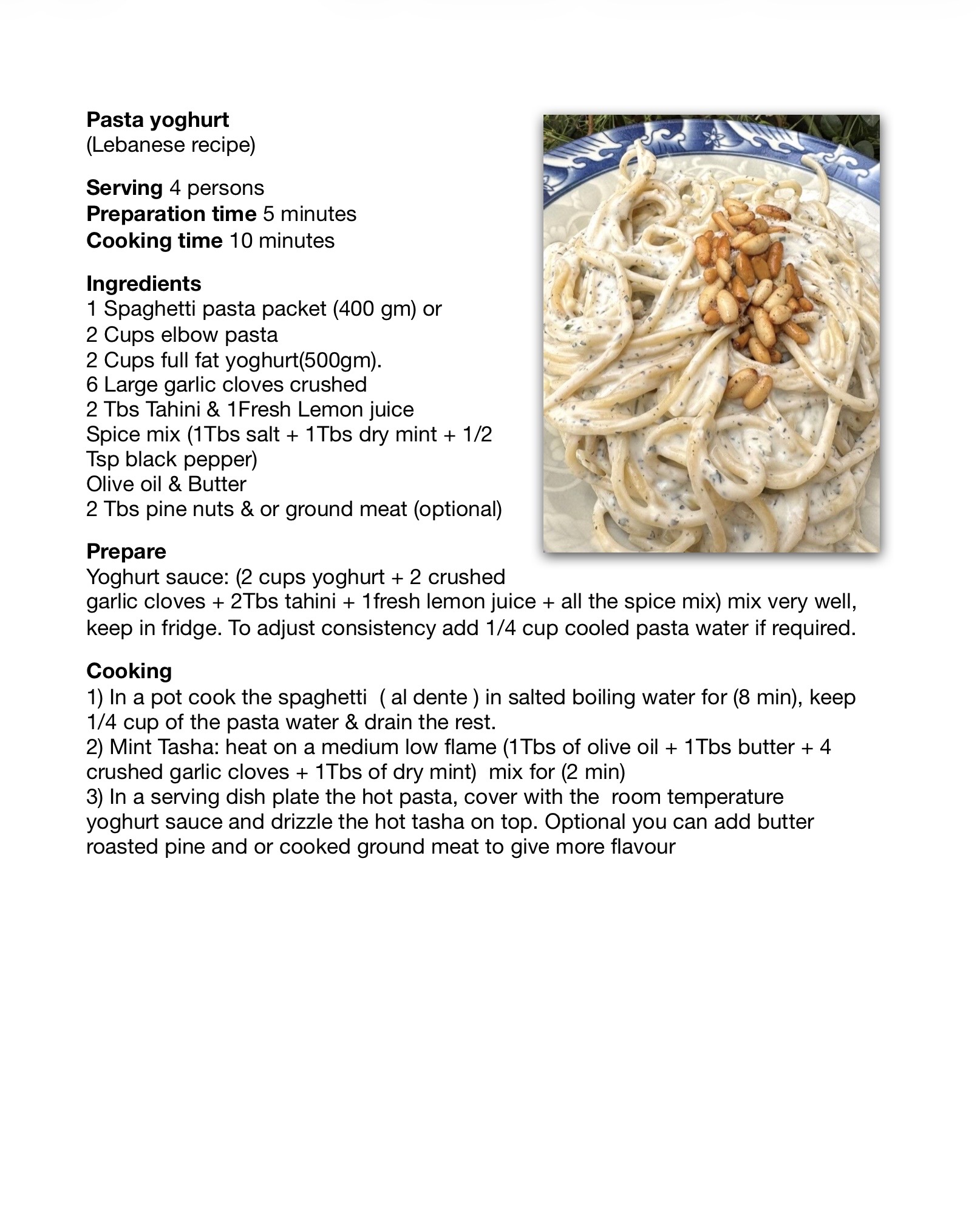 Recipe for Pasta yoghurt  - Dr. Cook