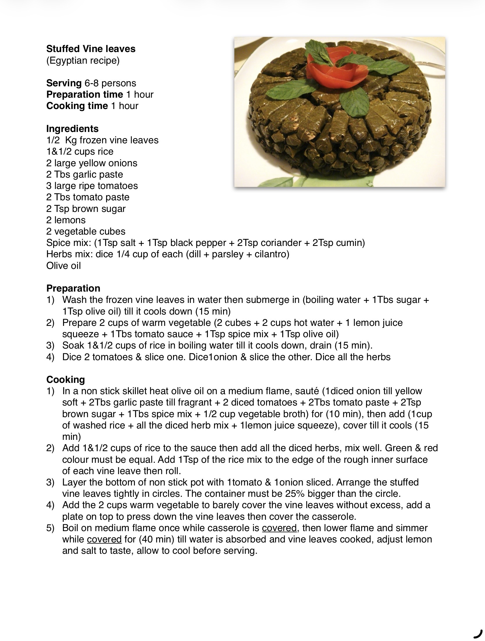 Recipe for Stuffed vine leaves - Dr. Cook