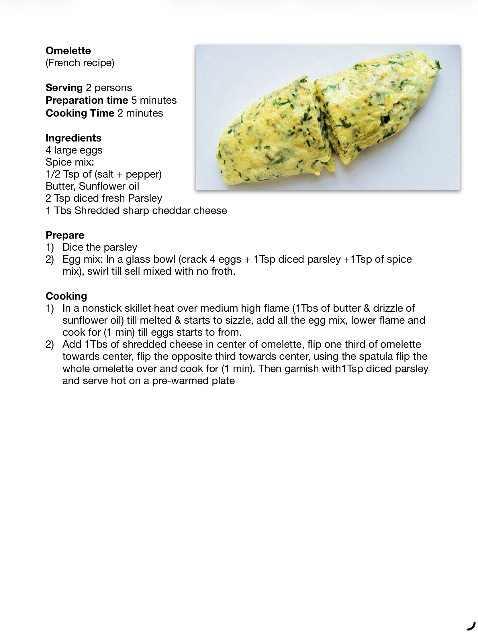 Recipe for Omlette - Dr. Cook