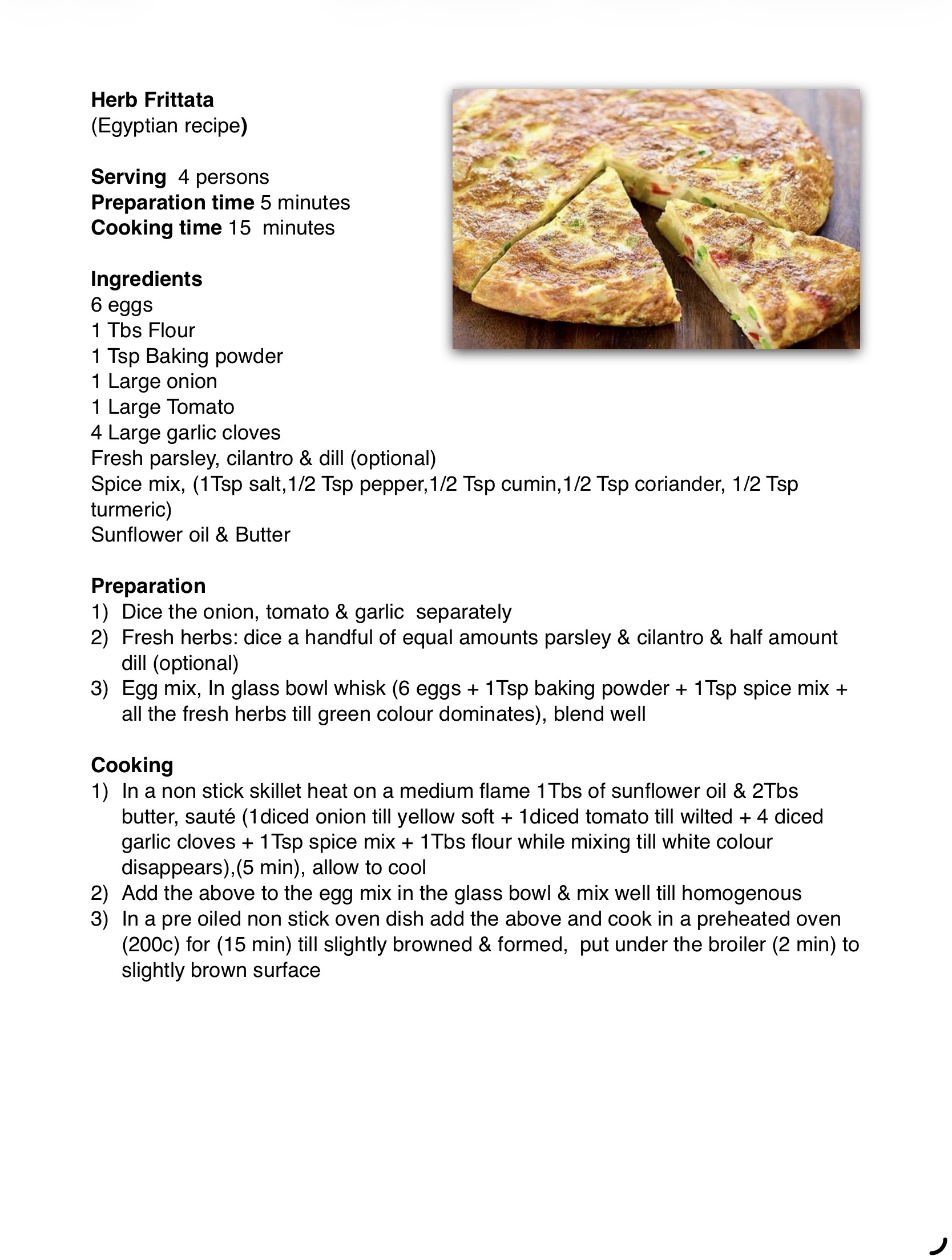Recipe for Herb Fritata - Dr. Cook