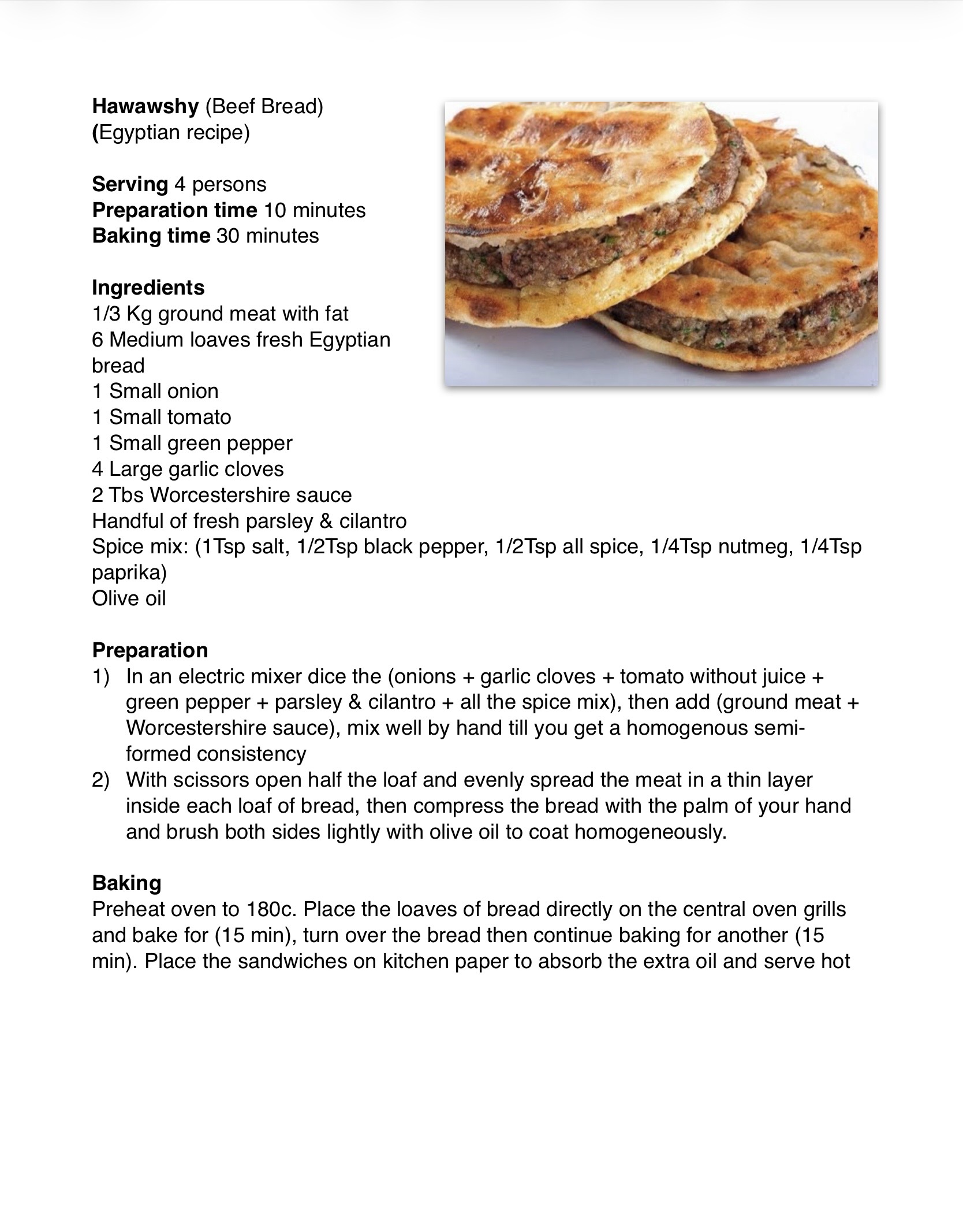 Recipe for Hawawshi - Dr. Cook