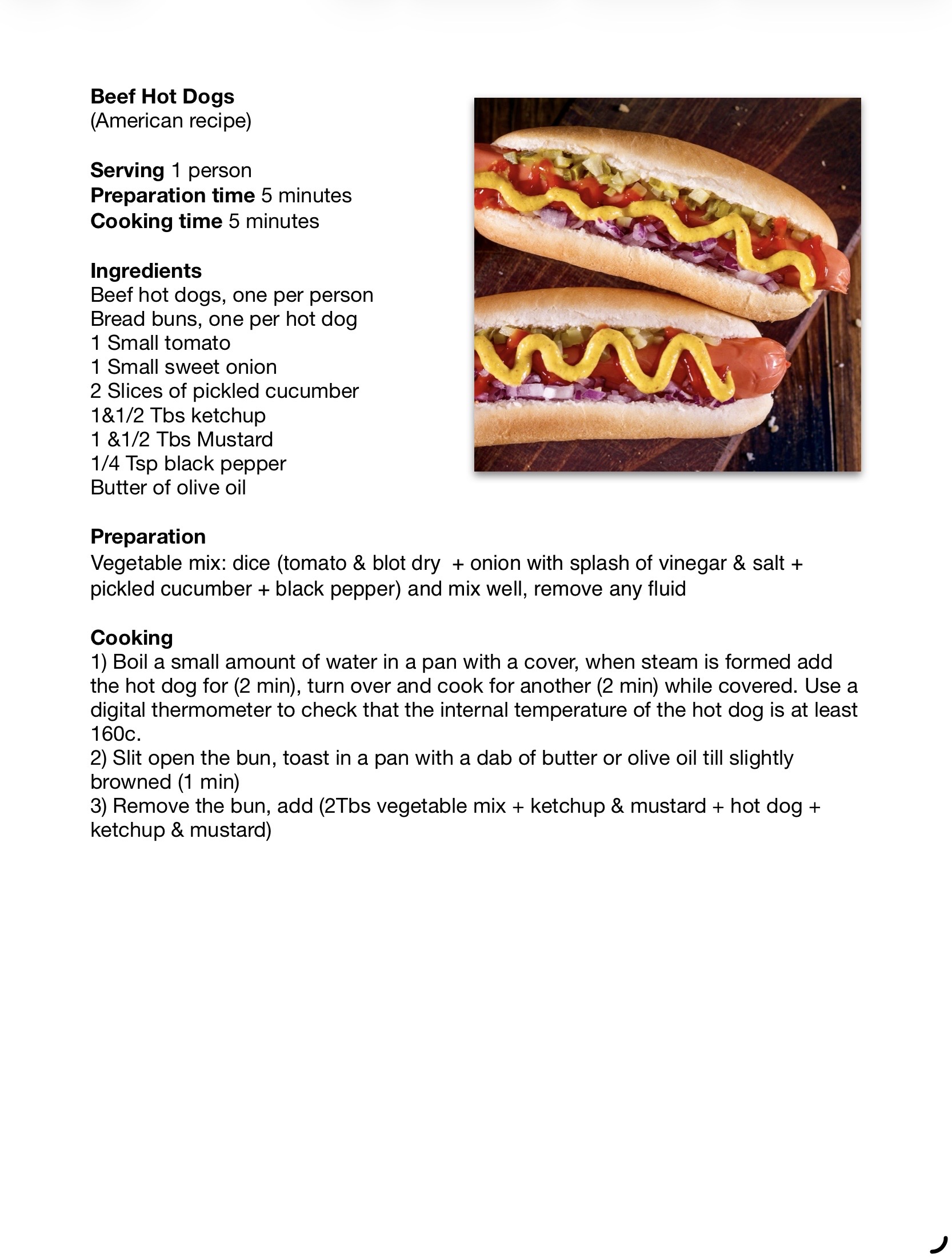 Recipe for Hotdog - Dr. Cook